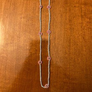 Pink Daisy Blue Beaded Necklace